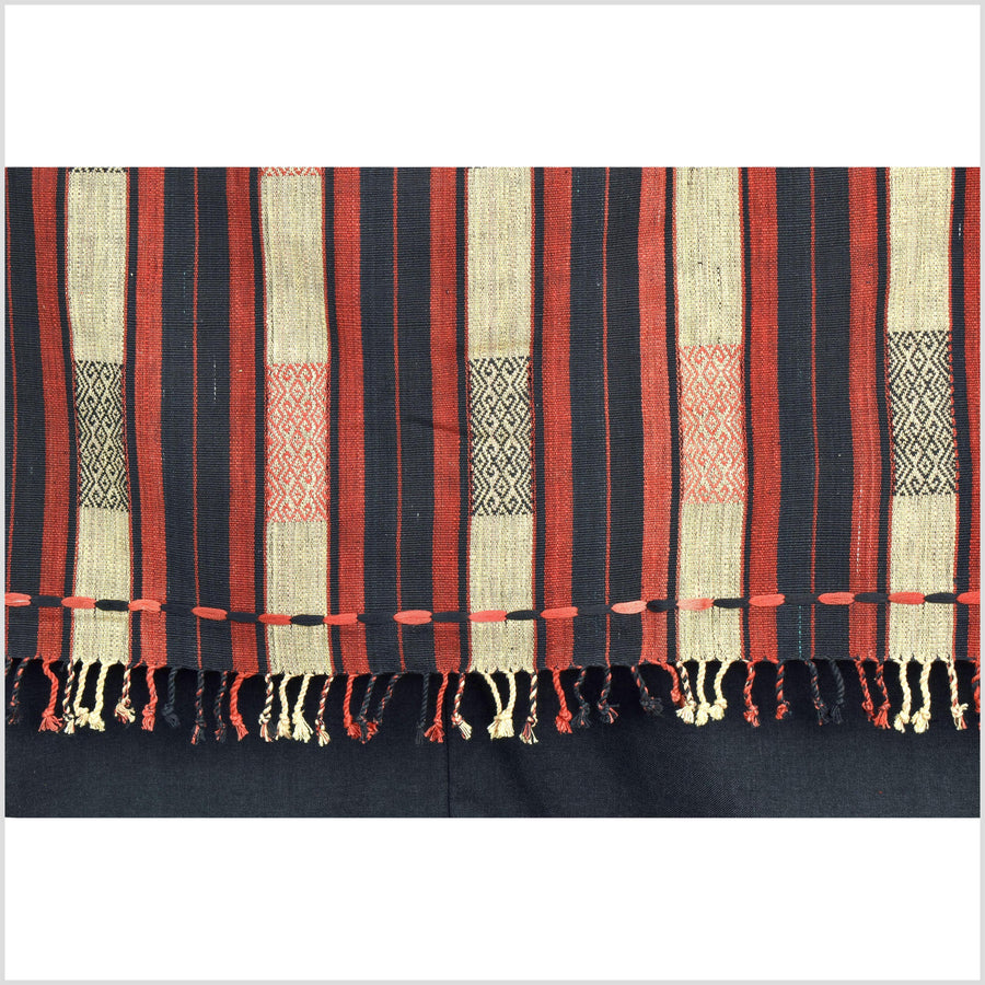 Vibrant tribal home decor ethnic Naga blanket, geometric stripe, handwoven cotton throw boho Thailand Burma India tapestry II86