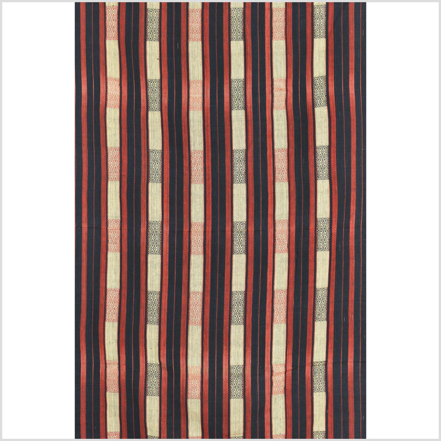 Vibrant tribal home decor ethnic Naga blanket, geometric stripe, handwoven cotton throw boho Thailand Burma India tapestry II86