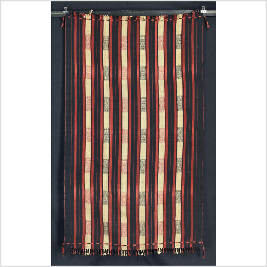 Vibrant tribal home decor ethnic Naga blanket, geometric stripe, handwoven cotton throw boho Thailand Burma India tapestry II86