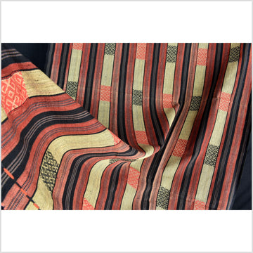 Handsome tribal home decor ethnic Naga blanket, geometric stripe, handwoven cotton throw boho Thailand Burma India tapestry II87