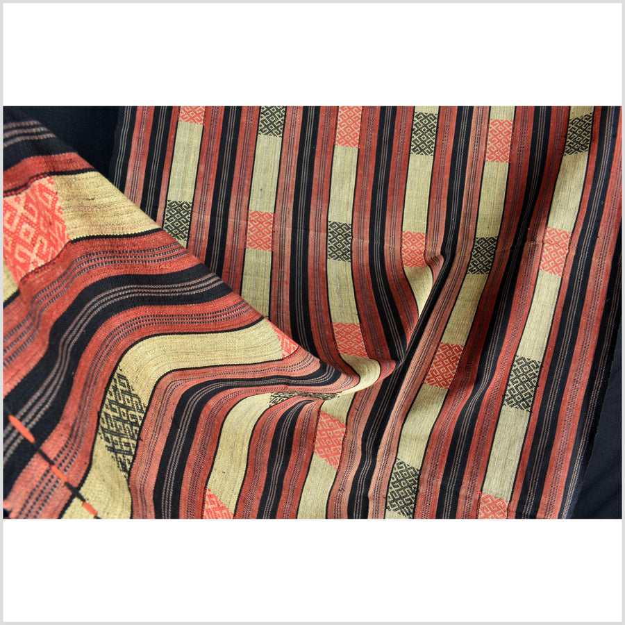 Handsome tribal home decor ethnic Naga blanket, geometric stripe, handwoven cotton throw boho Thailand Burma India tapestry II87