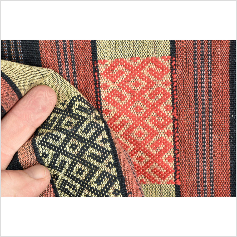 Handsome tribal home decor ethnic Naga blanket, geometric stripe, handwoven cotton throw boho Thailand Burma India tapestry II87