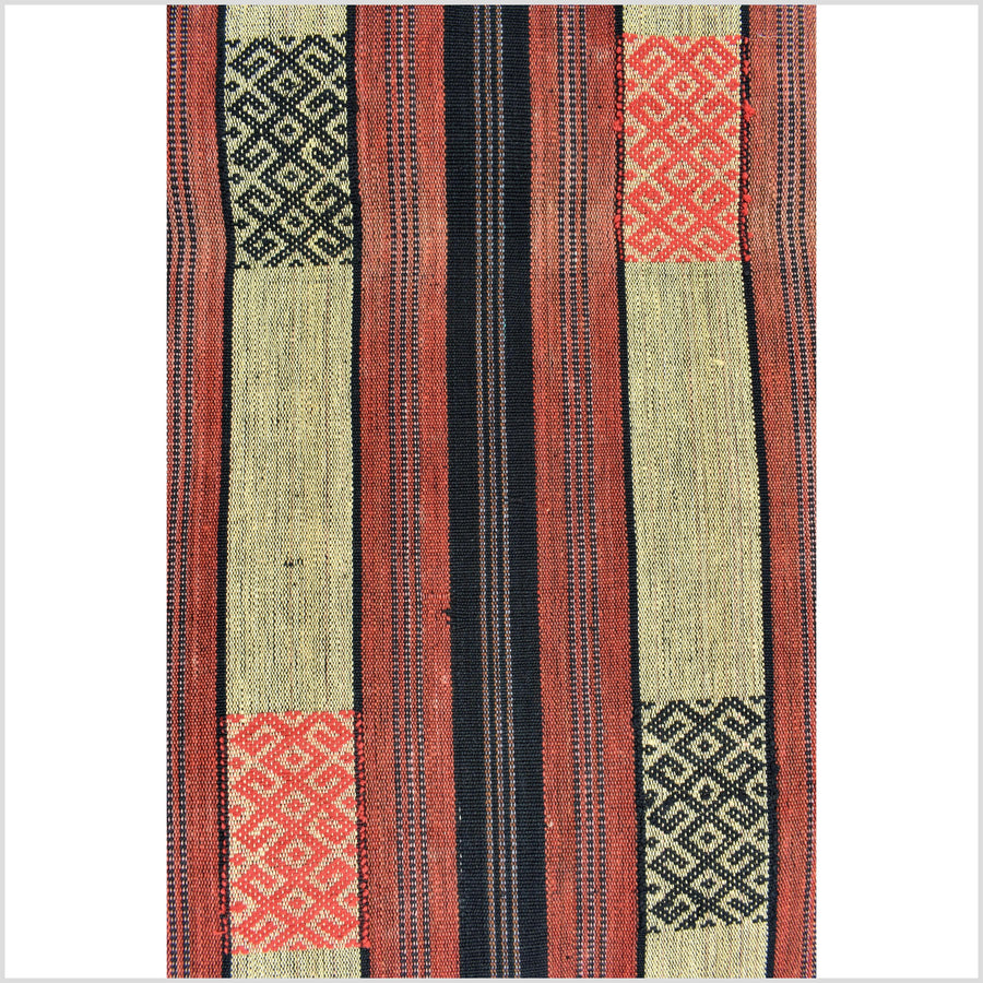 Handsome tribal home decor ethnic Naga blanket, geometric stripe, handwoven cotton throw boho Thailand Burma India tapestry II87