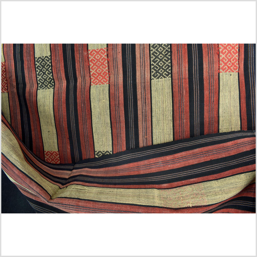Handsome tribal home decor ethnic Naga blanket, geometric stripe, handwoven cotton throw boho Thailand Burma India tapestry II87