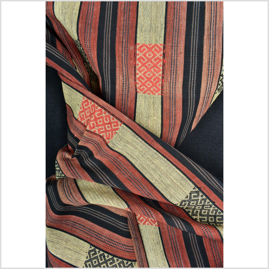 Handsome tribal home decor ethnic Naga blanket, geometric stripe, handwoven cotton throw boho Thailand Burma India tapestry II87