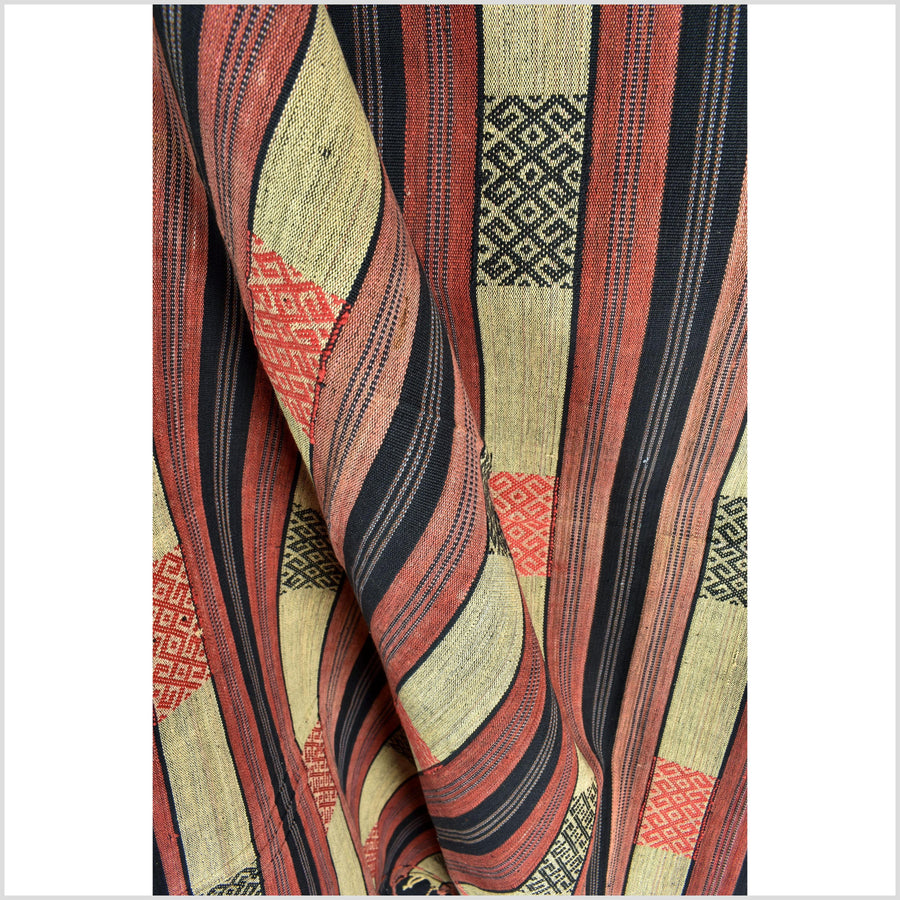 Handsome tribal home decor ethnic Naga blanket, geometric stripe, handwoven cotton throw boho Thailand Burma India tapestry II87