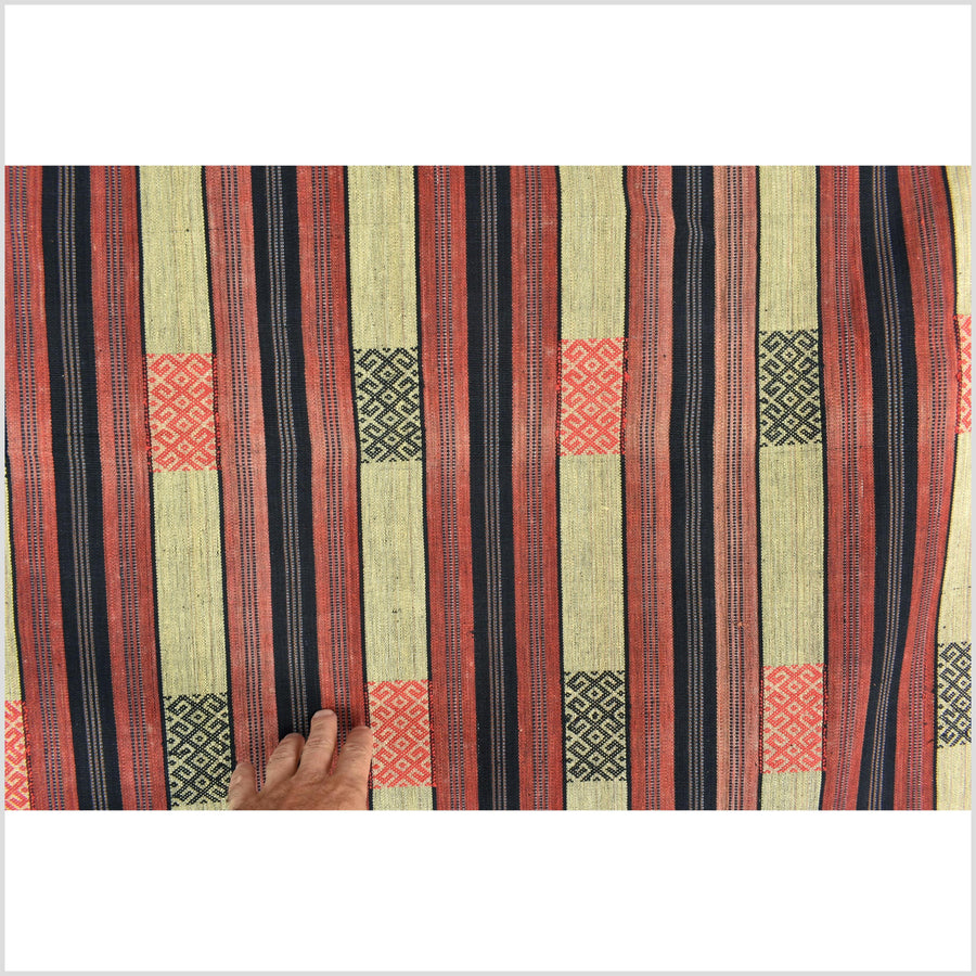 Handsome tribal home decor ethnic Naga blanket, geometric stripe, handwoven cotton throw boho Thailand Burma India tapestry II87