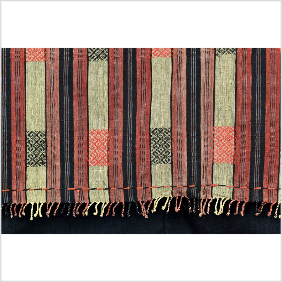 Handsome tribal home decor ethnic Naga blanket, geometric stripe, handwoven cotton throw boho Thailand Burma India tapestry II87