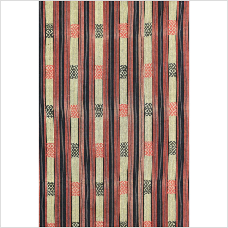 Handsome tribal home decor ethnic Naga blanket, geometric stripe, handwoven cotton throw boho Thailand Burma India tapestry II87