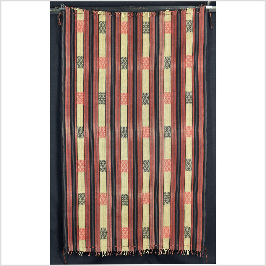 Handsome tribal home decor ethnic Naga blanket, geometric stripe, handwoven cotton throw boho Thailand Burma India tapestry II87
