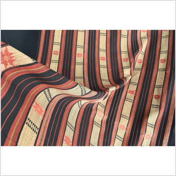 Handsome tribal home decor ethnic Naga blanket, geometric stripe, handwoven cotton throw boho Thailand Burma India tapestry II88