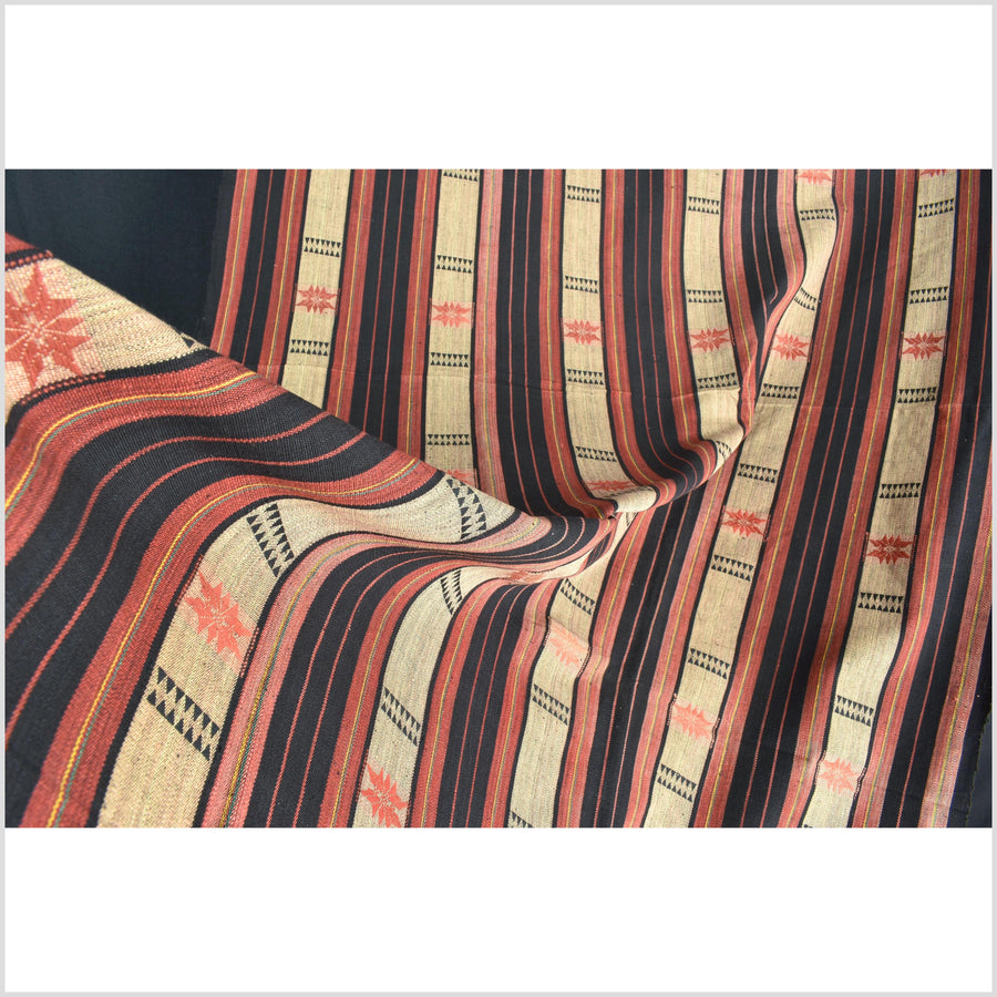 Handsome tribal home decor ethnic Naga blanket, geometric stripe, handwoven cotton throw boho Thailand Burma India tapestry II88