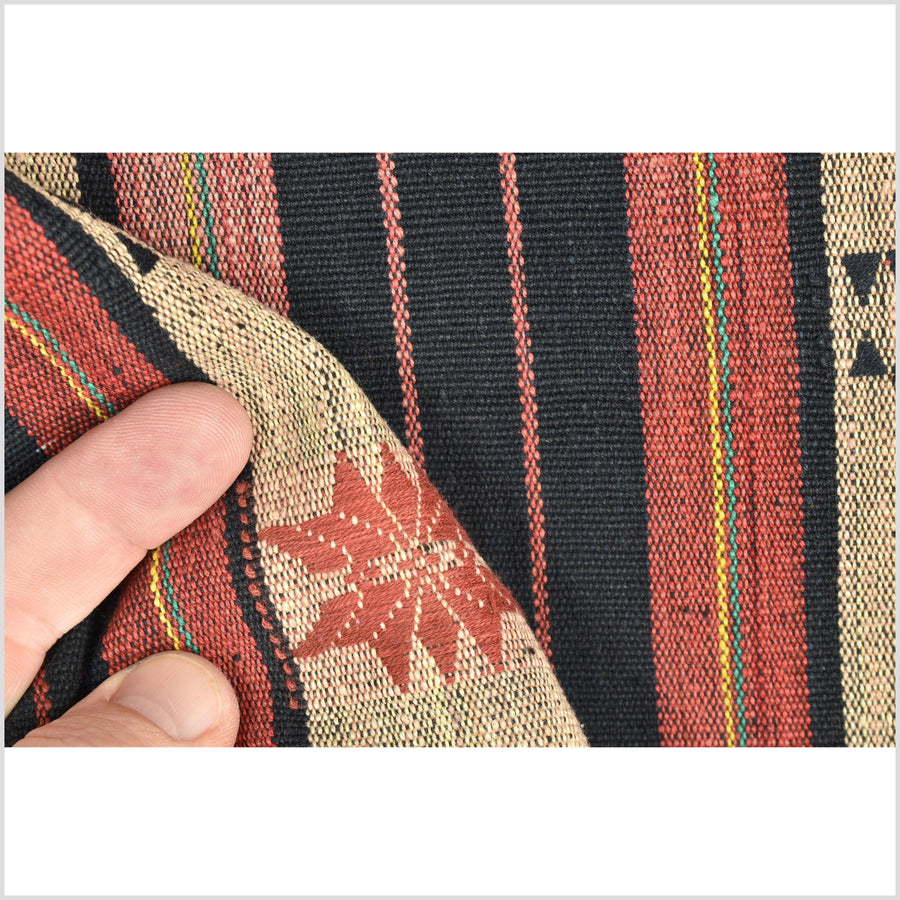 Handsome tribal home decor ethnic Naga blanket, geometric stripe, handwoven cotton throw boho Thailand Burma India tapestry II88