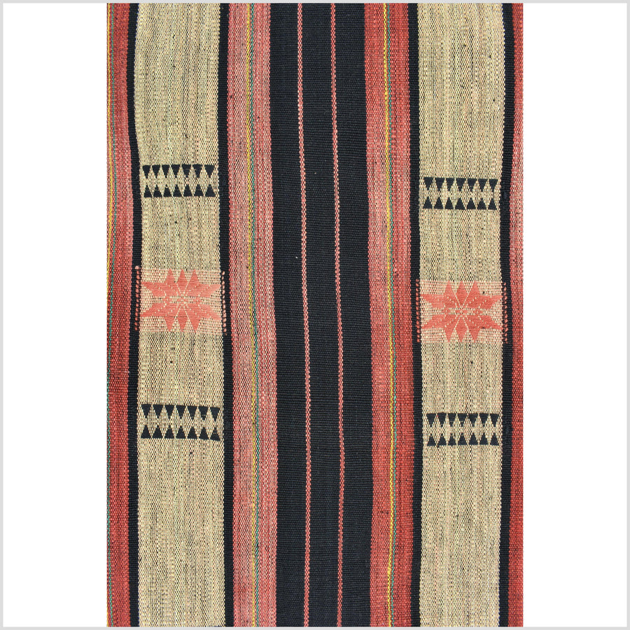 Handsome tribal home decor ethnic Naga blanket, geometric stripe, handwoven cotton throw boho Thailand Burma India tapestry II88