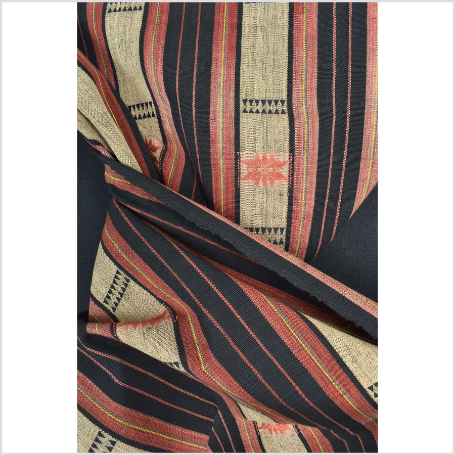 Handsome tribal home decor ethnic Naga blanket, geometric stripe, handwoven cotton throw boho Thailand Burma India tapestry II88