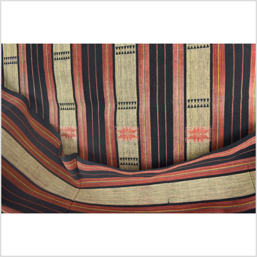 Handsome tribal home decor ethnic Naga blanket, geometric stripe, handwoven cotton throw boho Thailand Burma India tapestry II88