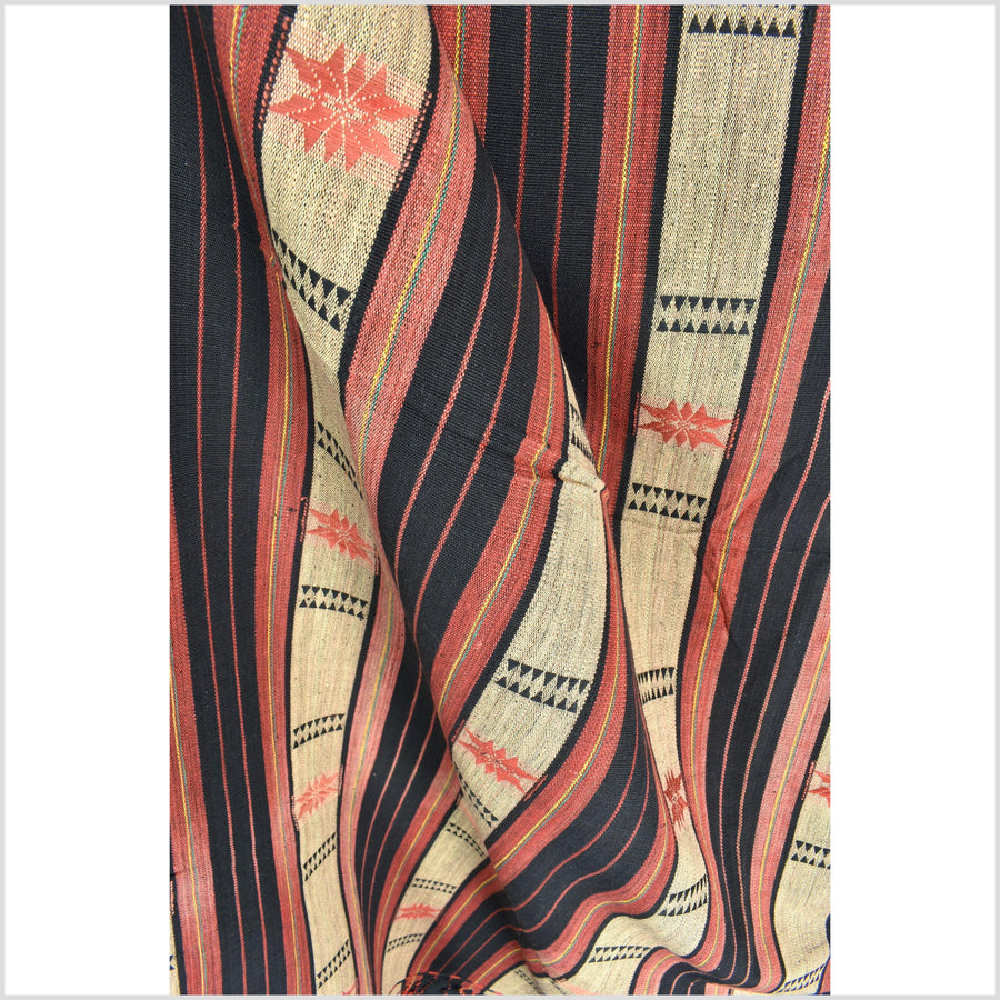 Handsome tribal home decor ethnic Naga blanket, geometric stripe, handwoven cotton throw boho Thailand Burma India tapestry II88