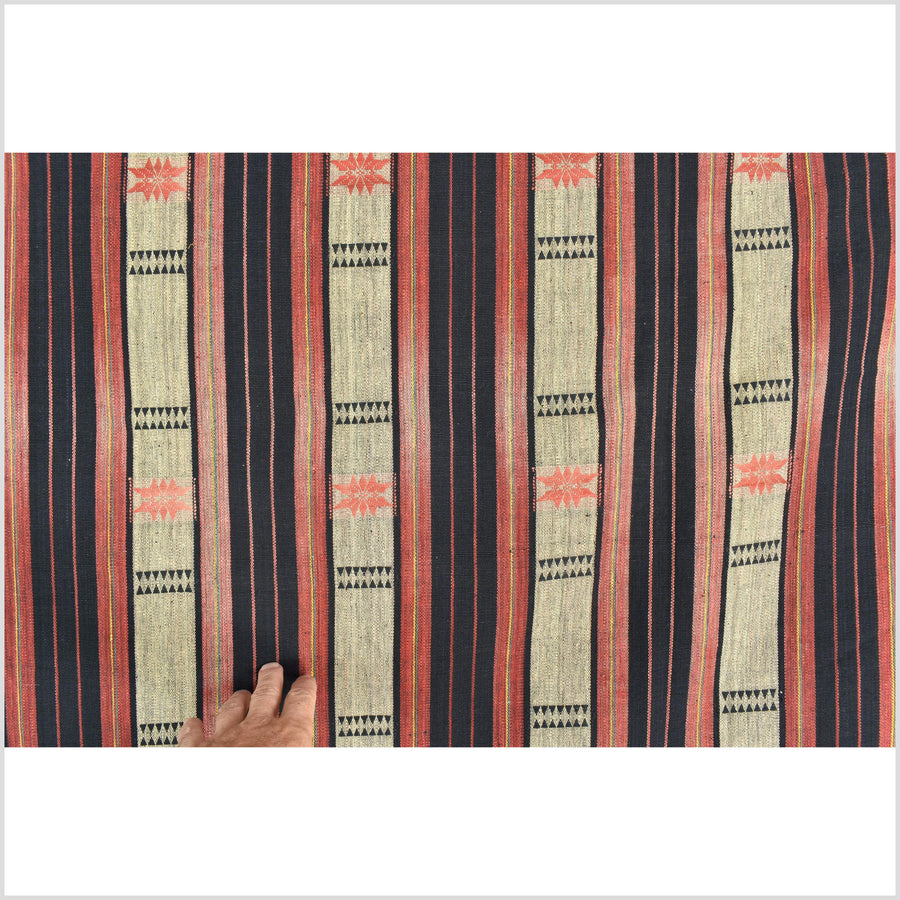 Handsome tribal home decor ethnic Naga blanket, geometric stripe, handwoven cotton throw boho Thailand Burma India tapestry II88
