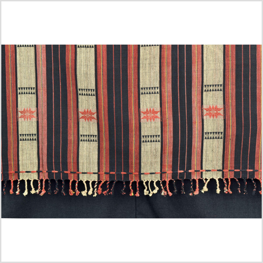 Handsome tribal home decor ethnic Naga blanket, geometric stripe, handwoven cotton throw boho Thailand Burma India tapestry II88