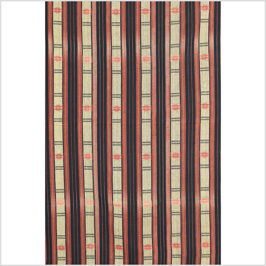 Handsome tribal home decor ethnic Naga blanket, geometric stripe, handwoven cotton throw boho Thailand Burma India tapestry II88