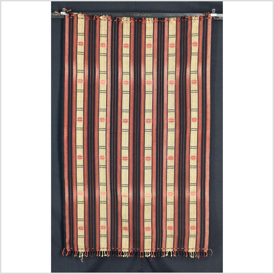 Handsome tribal home decor ethnic Naga blanket, geometric stripe, handwoven cotton throw boho Thailand Burma India tapestry II88