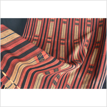 Handsome tribal home decor ethnic Naga blanket, geometric stripe, handwoven cotton throw boho Thailand Burma India tapestry II89