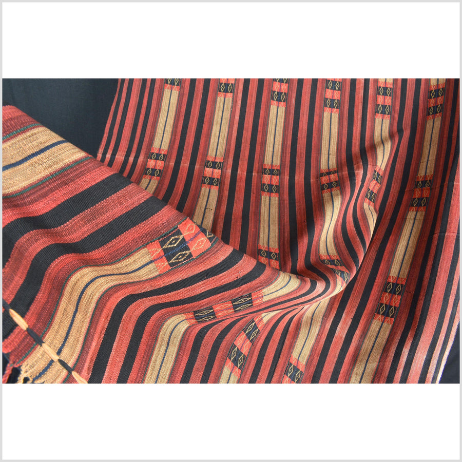 Handsome tribal home decor ethnic Naga blanket, geometric stripe, handwoven cotton throw boho Thailand Burma India tapestry II89