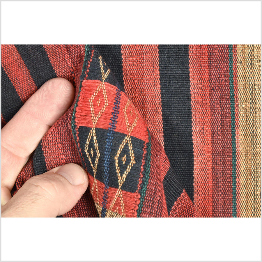 Handsome tribal home decor ethnic Naga blanket, geometric stripe, handwoven cotton throw boho Thailand Burma India tapestry II89