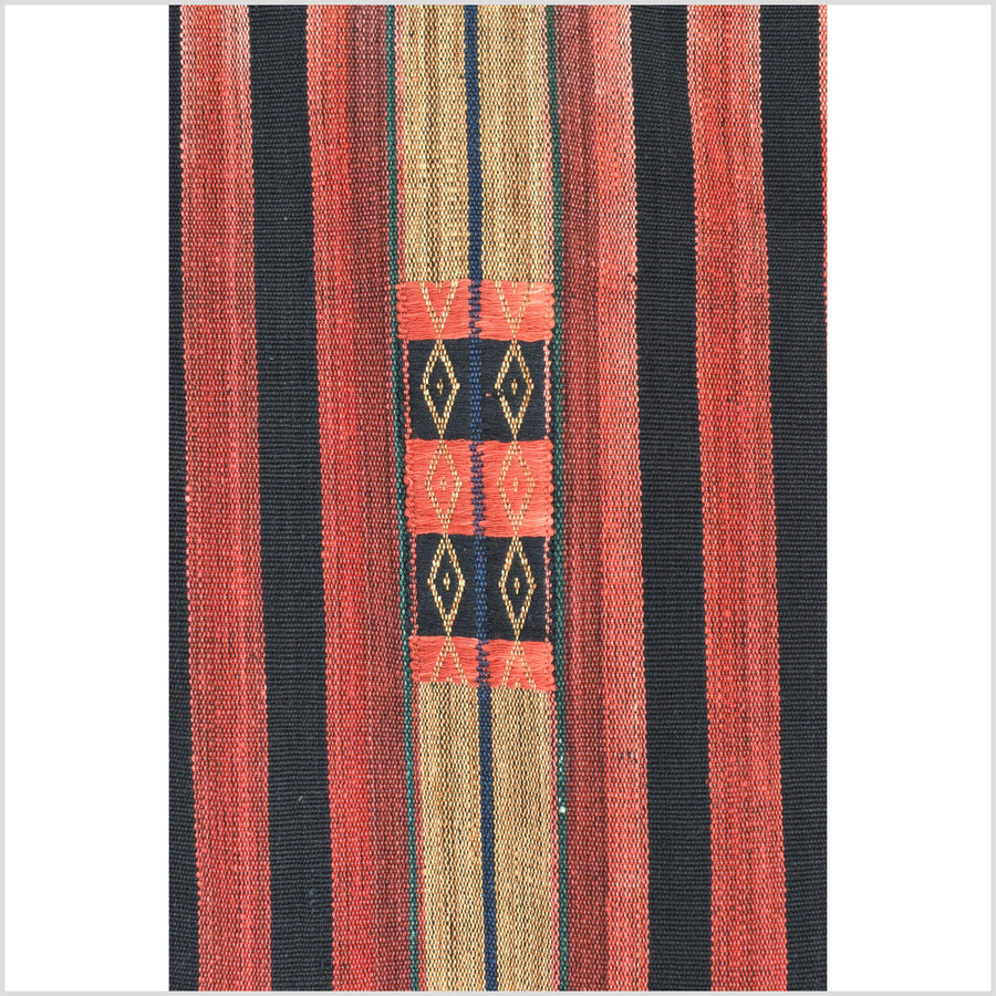 Handsome tribal home decor ethnic Naga blanket, geometric stripe, handwoven cotton throw boho Thailand Burma India tapestry II89