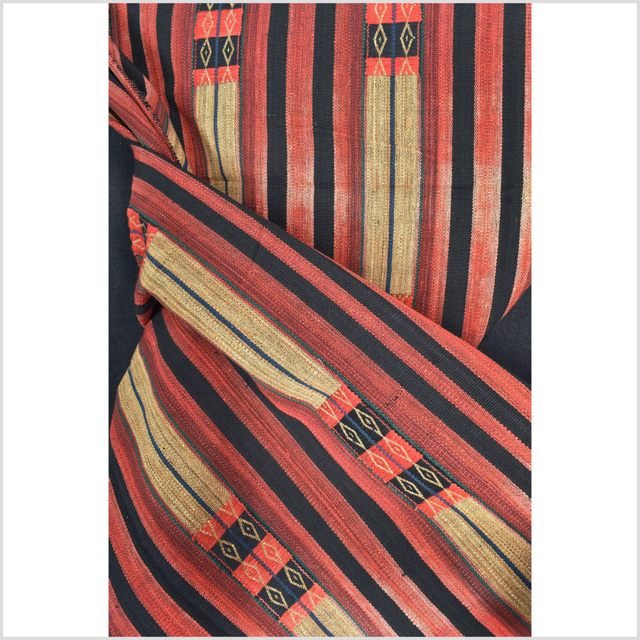 Handsome tribal home decor ethnic Naga blanket, geometric stripe, handwoven cotton throw boho Thailand Burma India tapestry II89