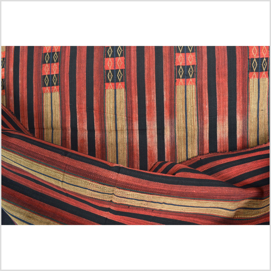 Handsome tribal home decor ethnic Naga blanket, geometric stripe, handwoven cotton throw boho Thailand Burma India tapestry II89