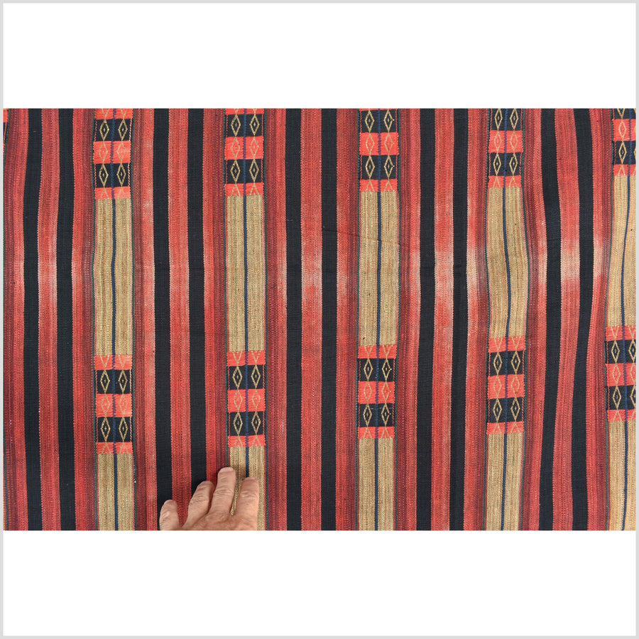 Handsome tribal home decor ethnic Naga blanket, geometric stripe, handwoven cotton throw boho Thailand Burma India tapestry II89