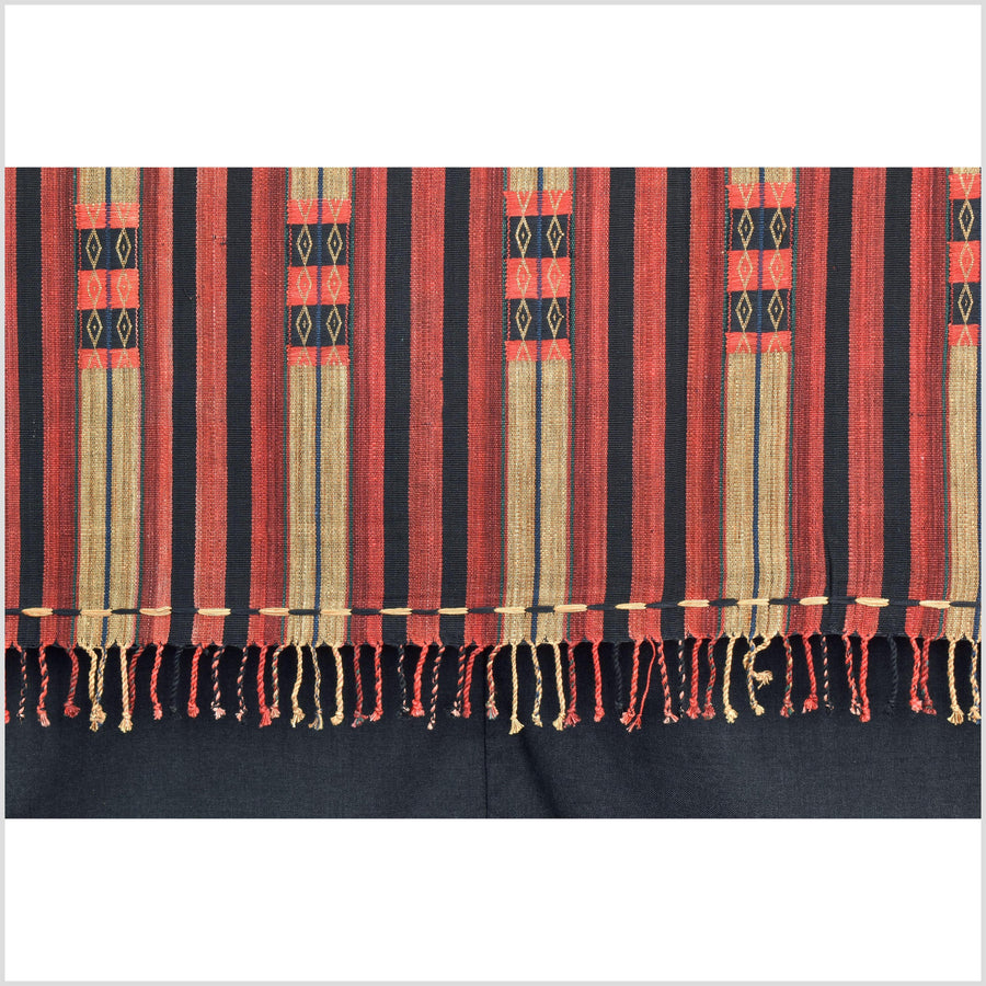 Handsome tribal home decor ethnic Naga blanket, geometric stripe, handwoven cotton throw boho Thailand Burma India tapestry II89