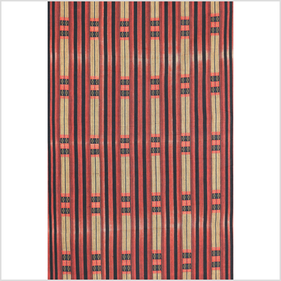 Handsome tribal home decor ethnic Naga blanket, geometric stripe, handwoven cotton throw boho Thailand Burma India tapestry II89