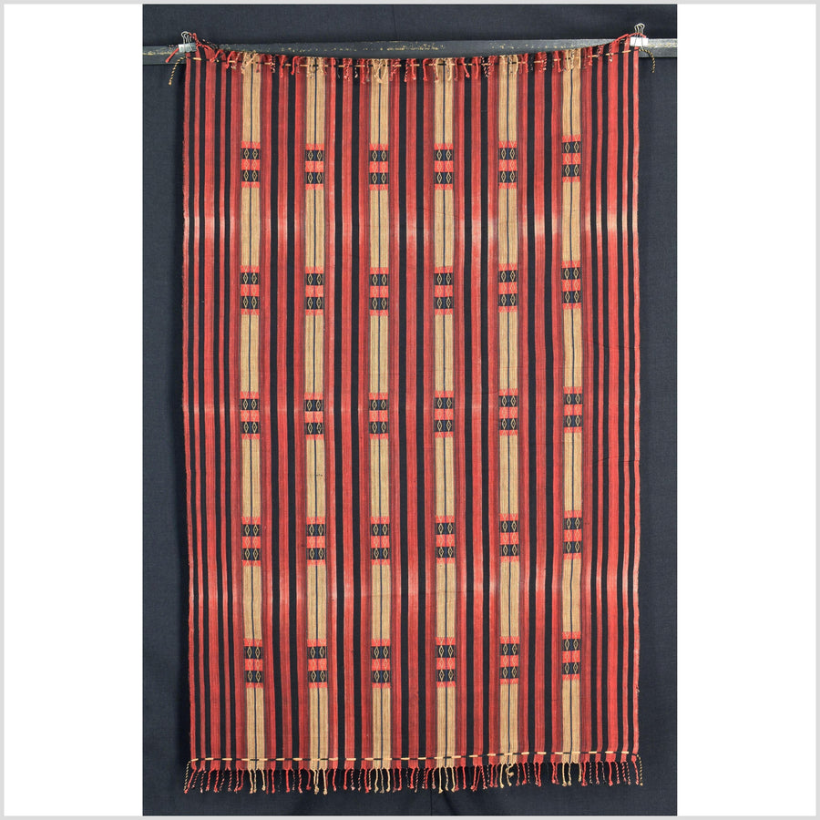 Handsome tribal home decor ethnic Naga blanket, geometric stripe, handwoven cotton throw boho Thailand Burma India tapestry II89