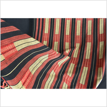 Handsome tribal home decor ethnic Naga blanket, geometric stripe, handwoven cotton throw boho Thailand Burma India tapestry II90