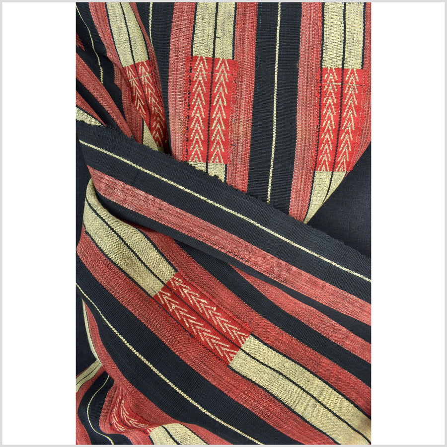 Handsome tribal home decor ethnic Naga blanket, geometric stripe, handwoven cotton throw boho Thailand Burma India tapestry II90