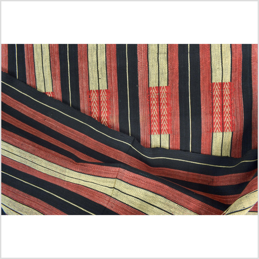 Handsome tribal home decor ethnic Naga blanket, geometric stripe, handwoven cotton throw boho Thailand Burma India tapestry II90