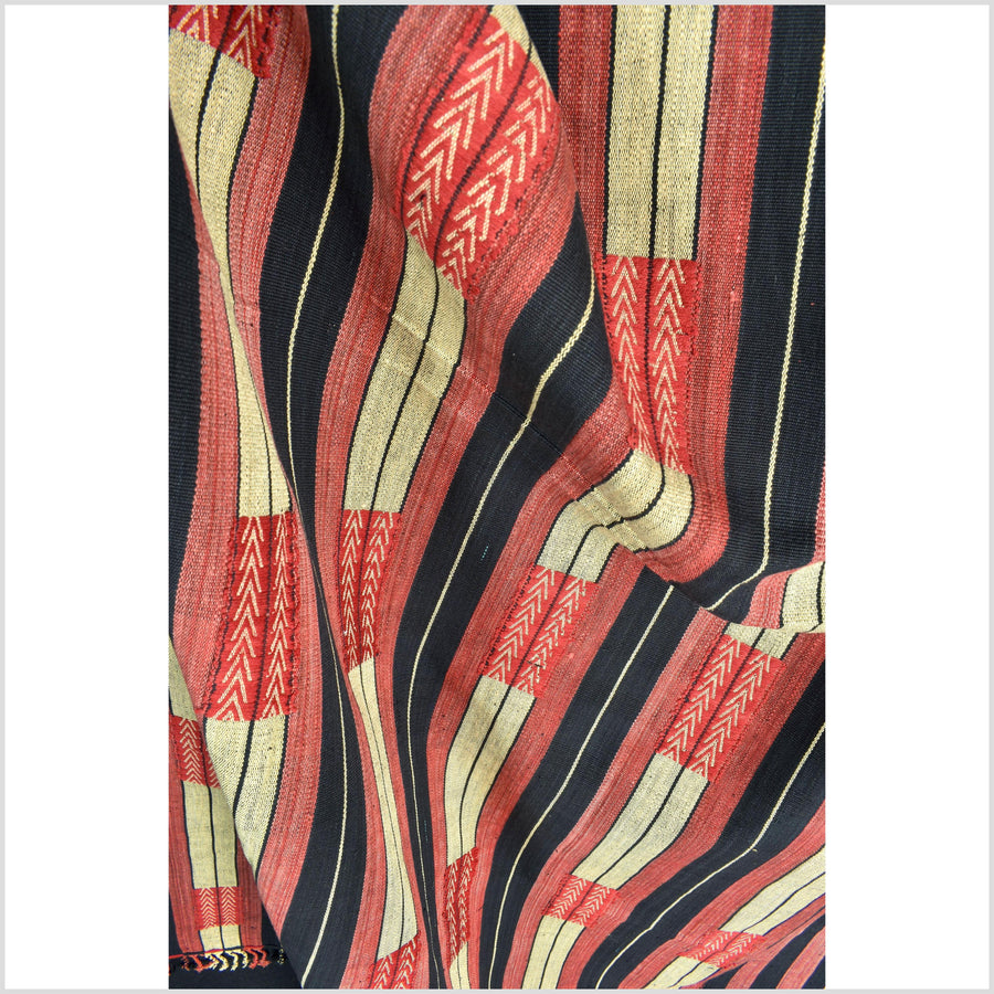 Handsome tribal home decor ethnic Naga blanket, geometric stripe, handwoven cotton throw boho Thailand Burma India tapestry II90
