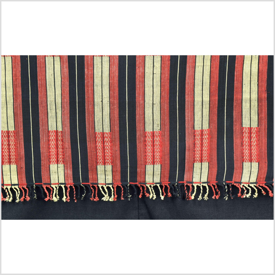 Handsome tribal home decor ethnic Naga blanket, geometric stripe, handwoven cotton throw boho Thailand Burma India tapestry II90