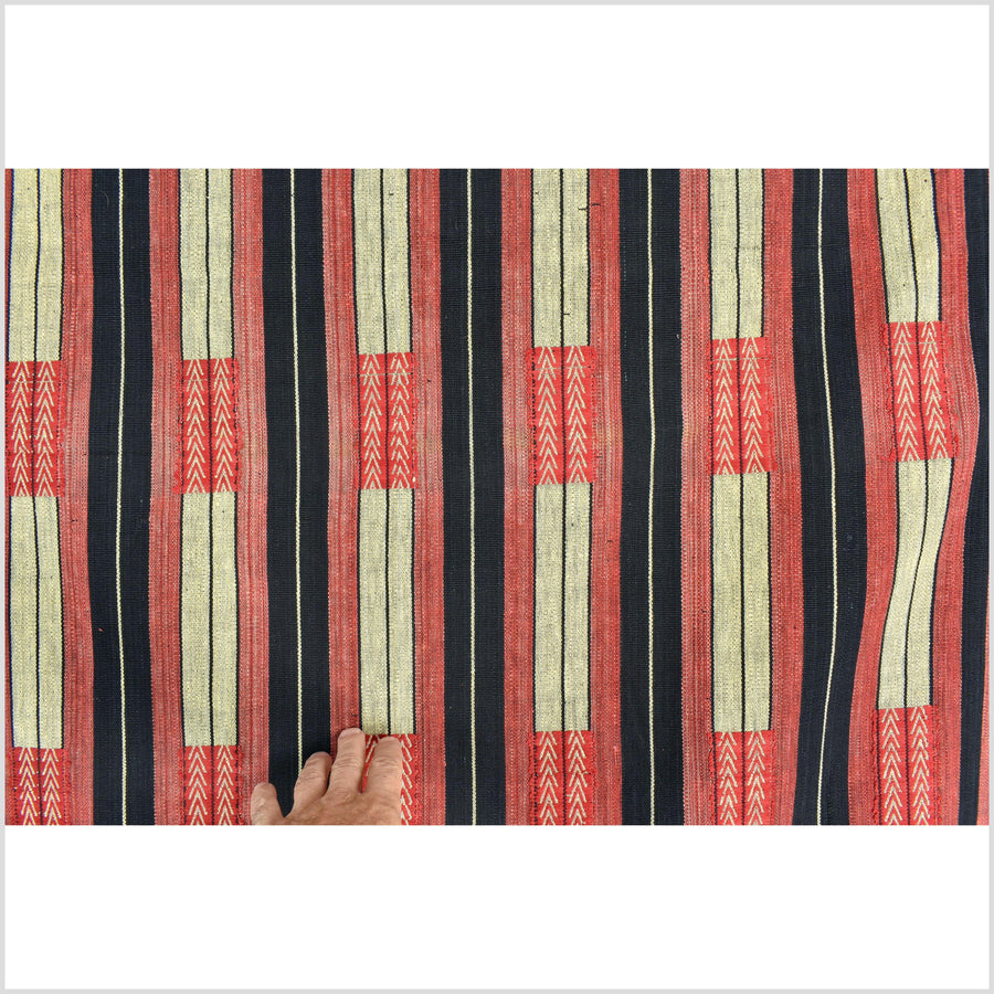 Handsome tribal home decor ethnic Naga blanket, geometric stripe, handwoven cotton throw boho Thailand Burma India tapestry II90