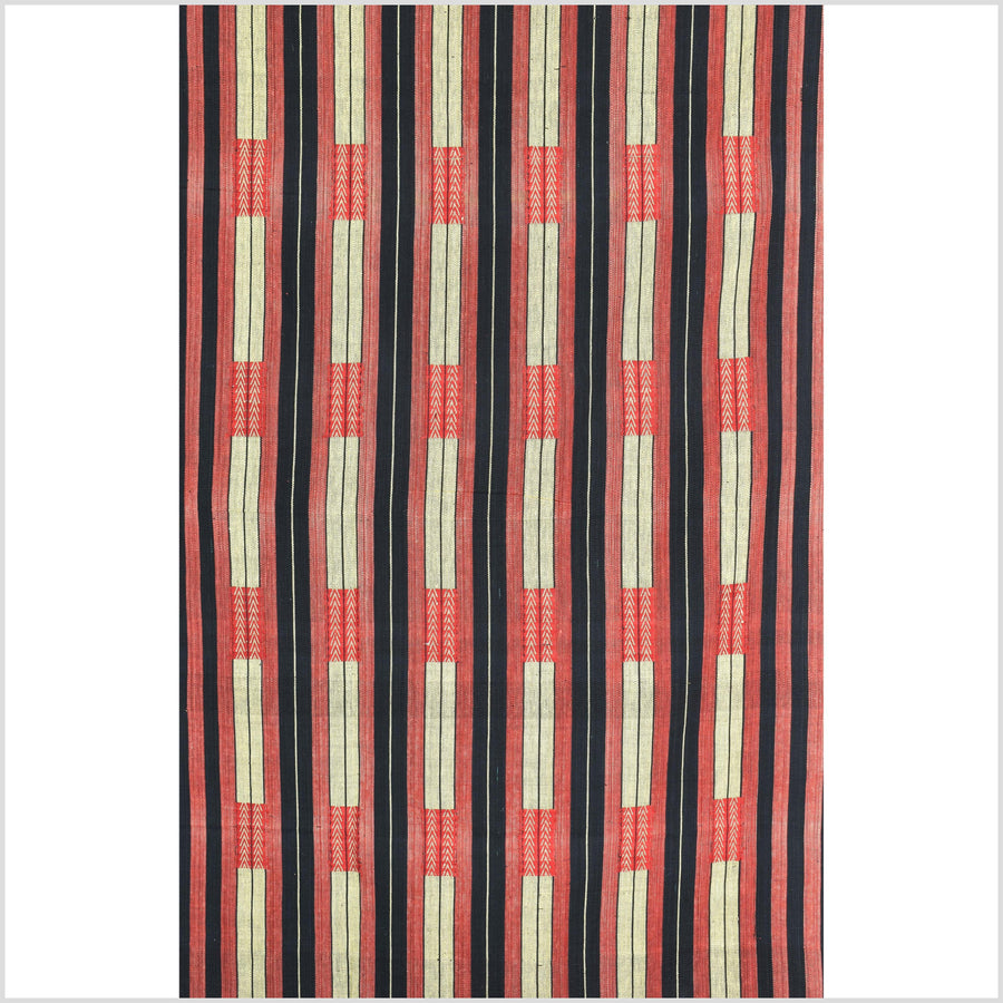 Handsome tribal home decor ethnic Naga blanket, geometric stripe, handwoven cotton throw boho Thailand Burma India tapestry II90