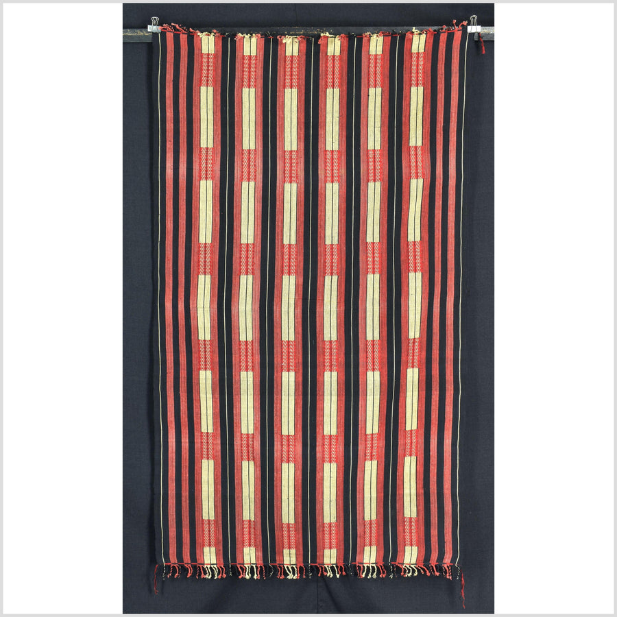 Handsome tribal home decor ethnic Naga blanket, geometric stripe, handwoven cotton throw boho Thailand Burma India tapestry II90