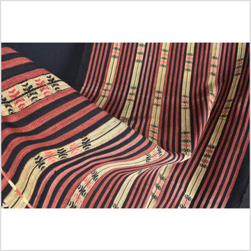Handsome tribal home decor ethnic Naga blanket, geometric stripe, handwoven cotton throw boho Thailand Burma India tapestry II91