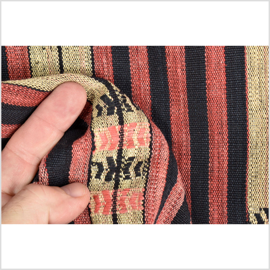 Handsome tribal home decor ethnic Naga blanket, geometric stripe, handwoven cotton throw boho Thailand Burma India tapestry II91