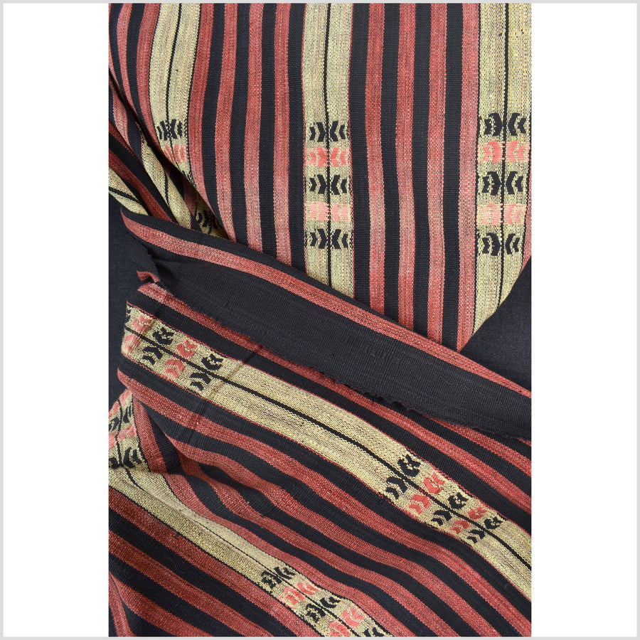 Handsome tribal home decor ethnic Naga blanket, geometric stripe, handwoven cotton throw boho Thailand Burma India tapestry II91