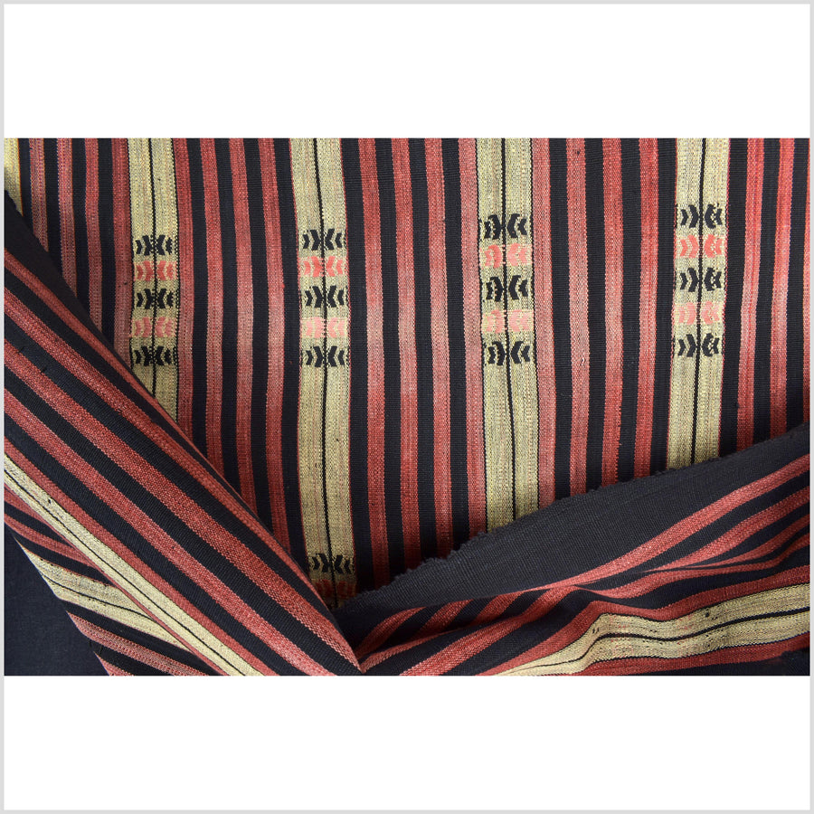 Handsome tribal home decor ethnic Naga blanket, geometric stripe, handwoven cotton throw boho Thailand Burma India tapestry II91