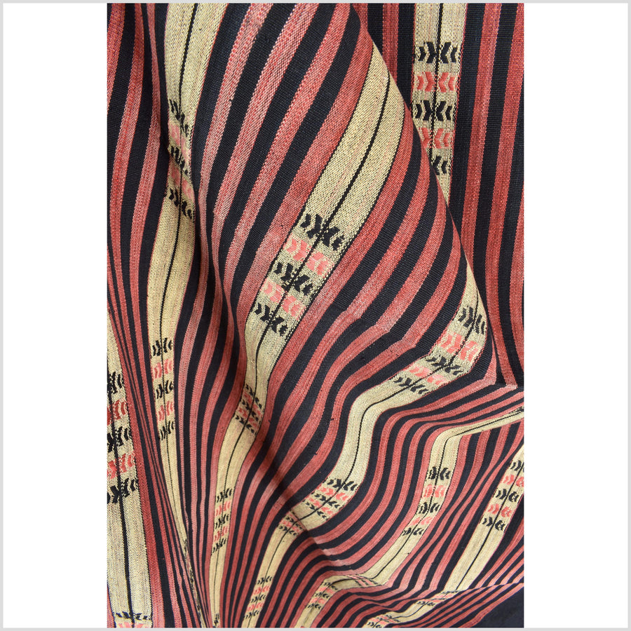 Handsome tribal home decor ethnic Naga blanket, geometric stripe, handwoven cotton throw boho Thailand Burma India tapestry II91