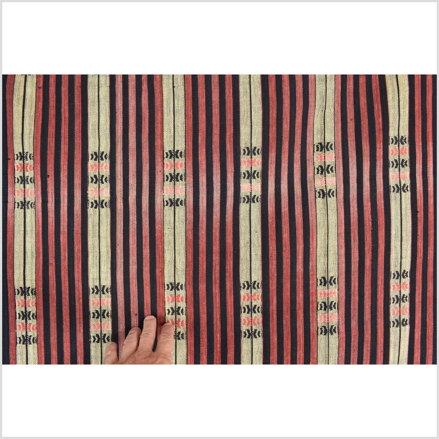 Handsome tribal home decor ethnic Naga blanket, geometric stripe, handwoven cotton throw boho Thailand Burma India tapestry II91