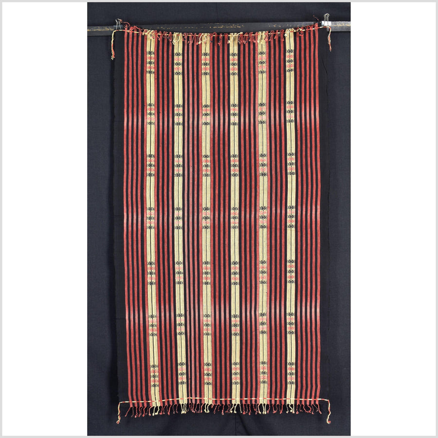 Handsome tribal home decor ethnic Naga blanket, geometric stripe, handwoven cotton throw boho Thailand Burma India tapestry II91